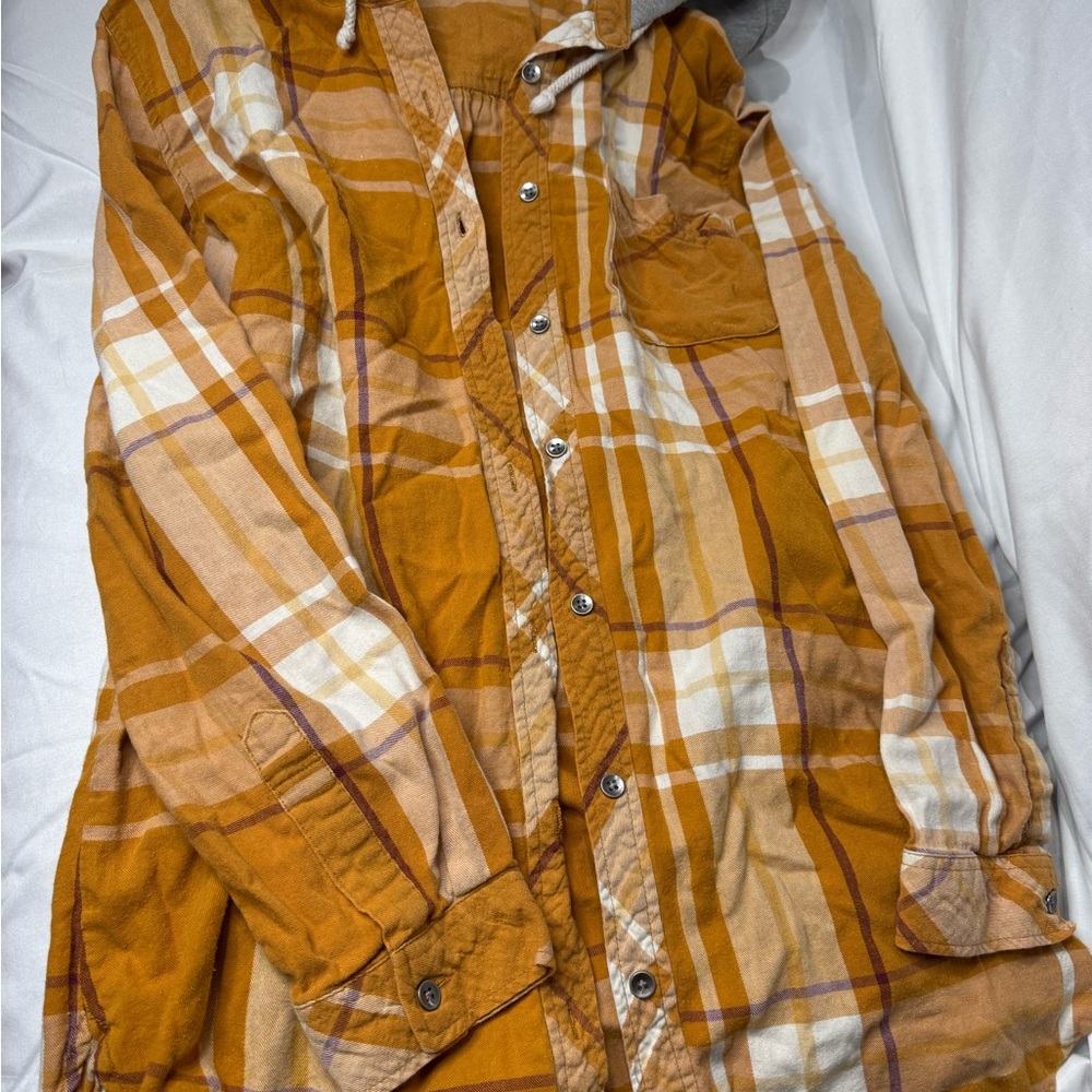 Orange Plaid Button-Up Shirt